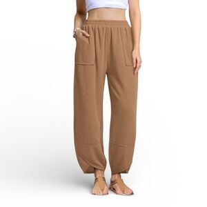 XIEERDUO Womens Baggy Wide Leg Pants Harem Elastic Waist Palazzo Lounge tan L